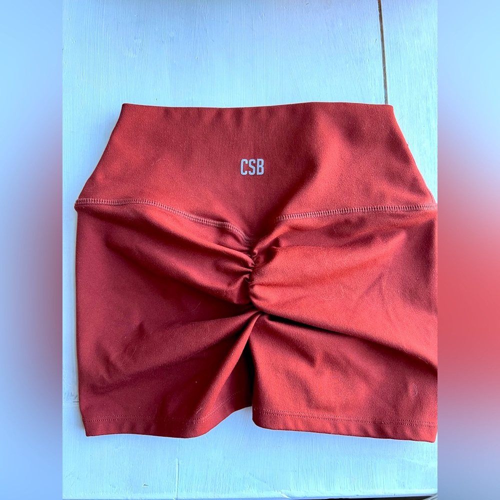 Crop Shop Boutique 2” Scrunch Shorts in size Small Serenity Fabric, Color Rebel